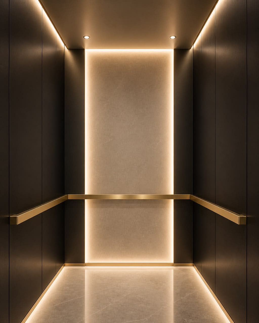 Interior de cabina de elevador modernizada por EXORNO